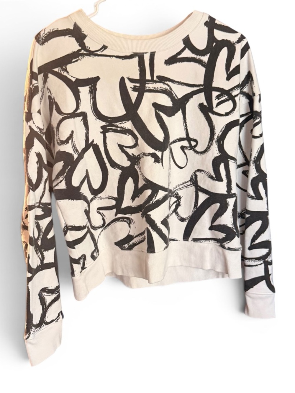 Maeve Anthropologie Sweatshirt Heart Print Crewneck - Cream & Black Size Medium